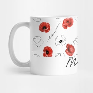 Poppies pattern with text English Made in Ukraine. Mug